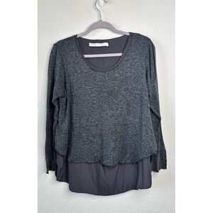 Lola & Sophie Layered Knit Top‎ Women's L Gray Chiffon Hem Minimalist Layered